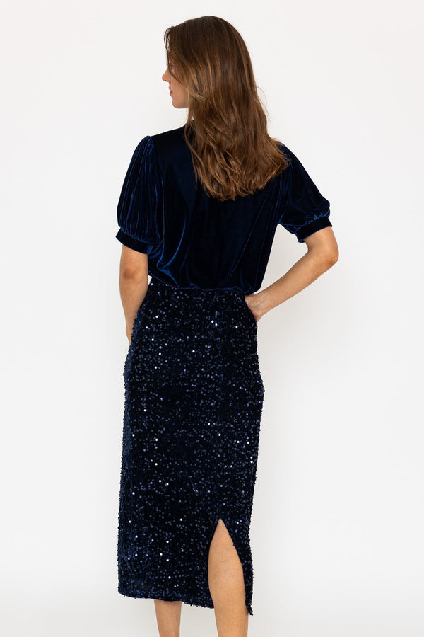 Carraig Donn Navy Sequin Midi Skirt