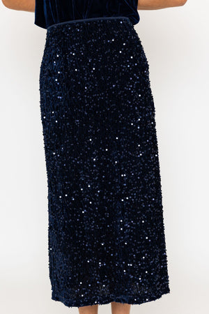 Carraig Donn Navy Sequin Midi Skirt