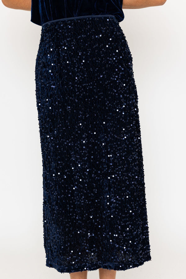 Carraig Donn Navy Sequin Midi Skirt