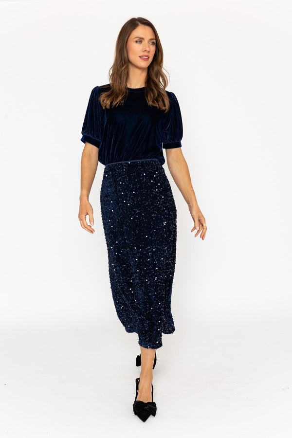 Carraig Donn Navy Sequin Midi Skirt