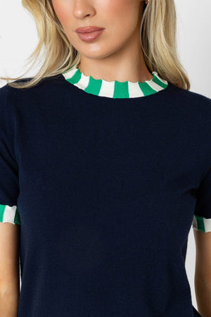 Carraig Donn Navy Short Sleeve Contrast Knit Top