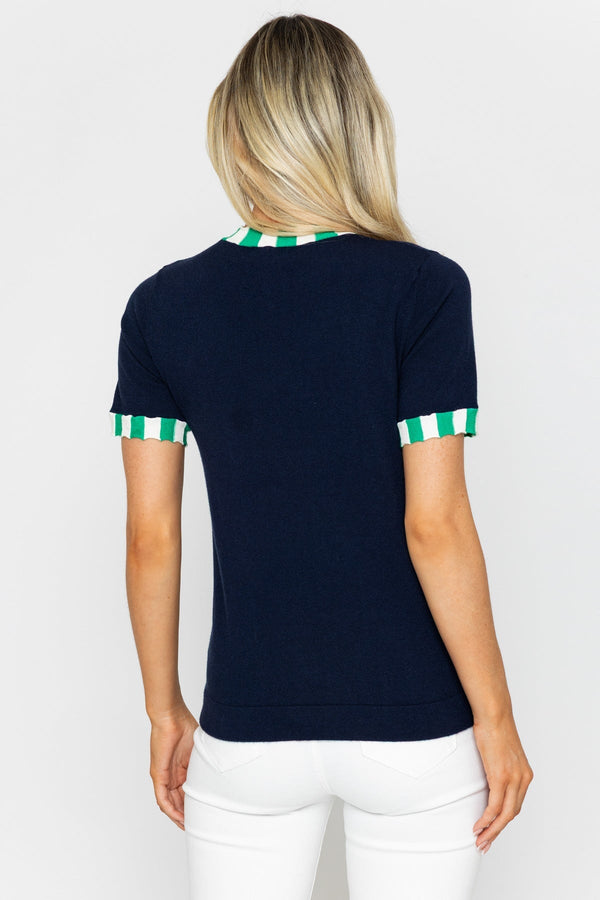 Carraig Donn Navy Short Sleeve Contrast Knit Top
