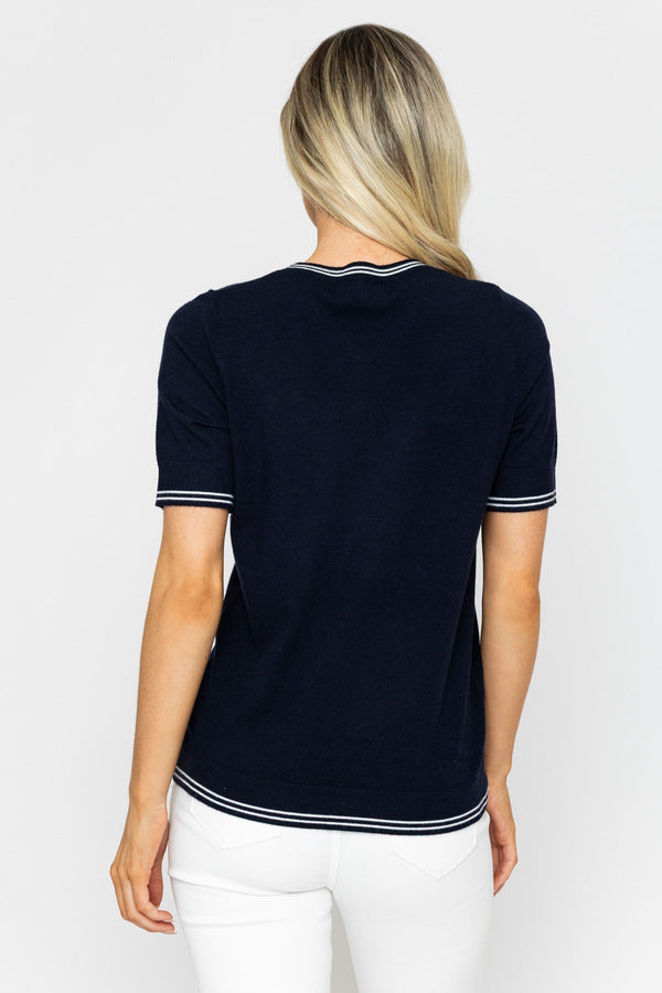 Carraig Donn Navy Short Sleeve Dog Knit Top