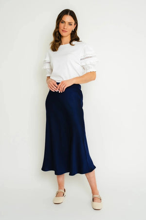 Carraig Donn Navy Silky Midi Skirt