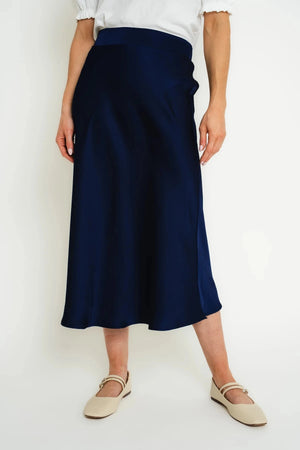 Carraig Donn Navy Silky Midi Skirt
