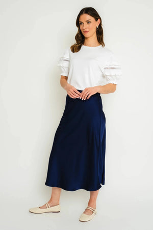 Carraig Donn Navy Silky Midi Skirt