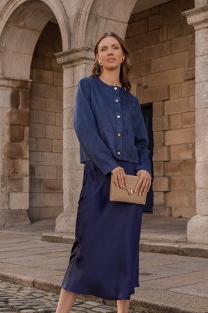 Carraig Donn Navy Silky Midi Skirt