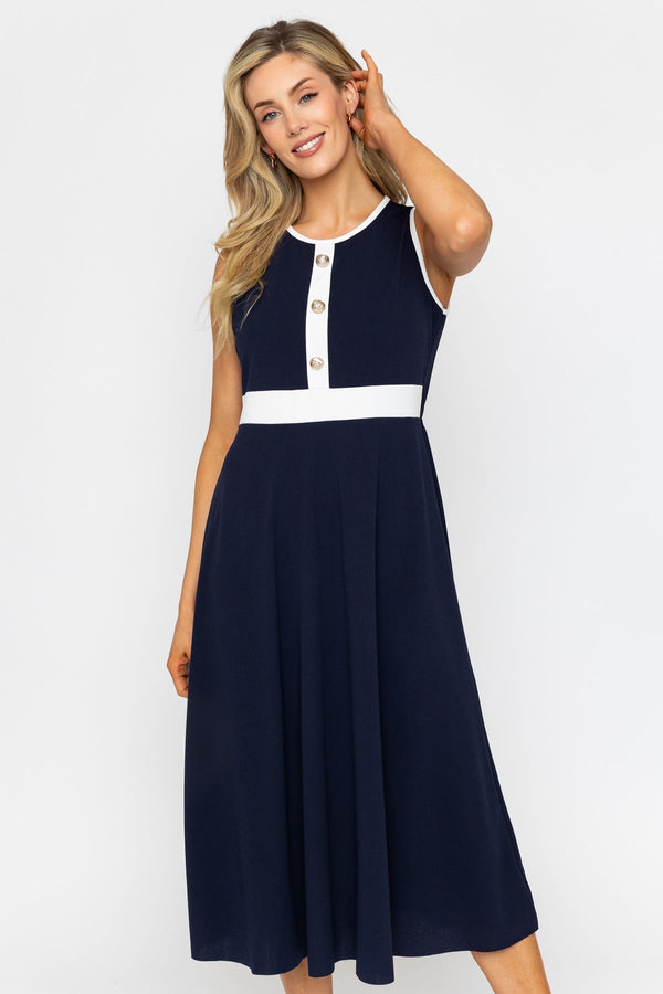 dreamy date night navy blue sleeveless midi dress Navy Sleeveless Imelda Midi Dress | Ladies Fashion