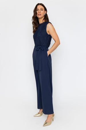 Carraig Donn Navy Sleeveless Lace Detail Jumpsuit