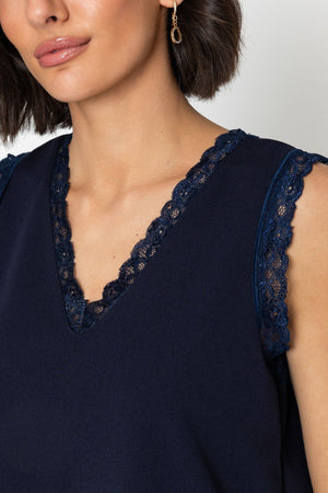 Carraig Donn Navy Sleeveless Lace Trim Scuba Cami