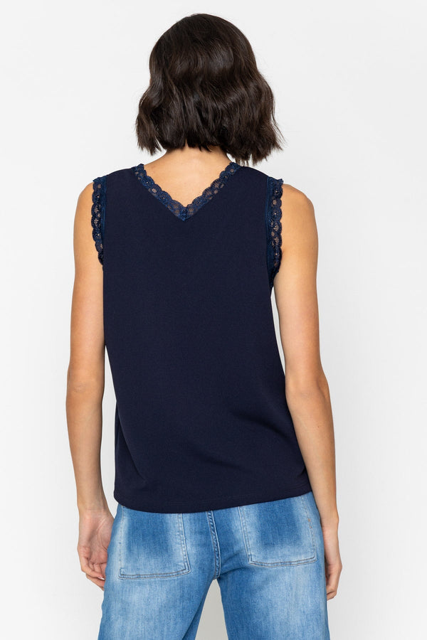 Carraig Donn Navy Sleeveless Lace Trim Scuba Cami