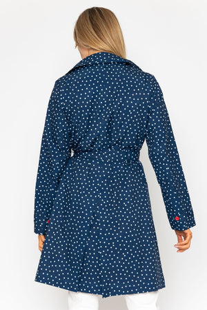 Carraig Donn Navy Spot Trench Coat With Contrast Buttons