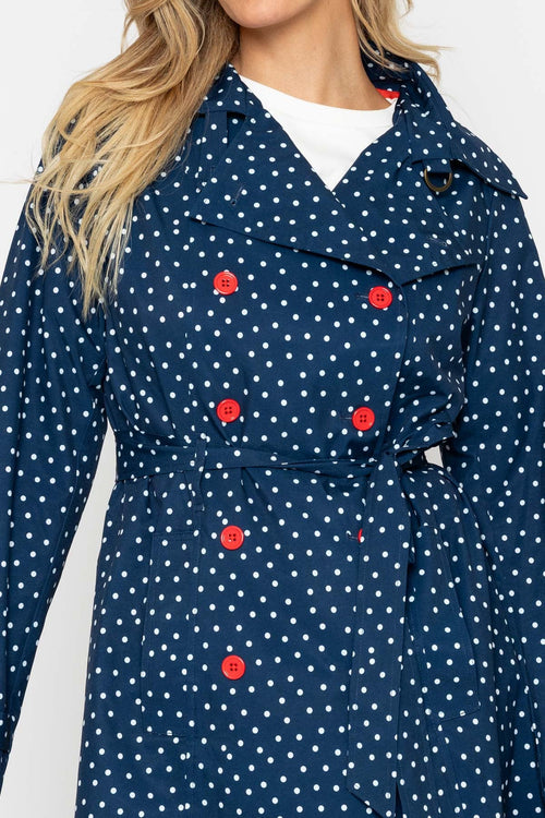 Carraig Donn Navy Spot Trench Coat With Contrast Buttons