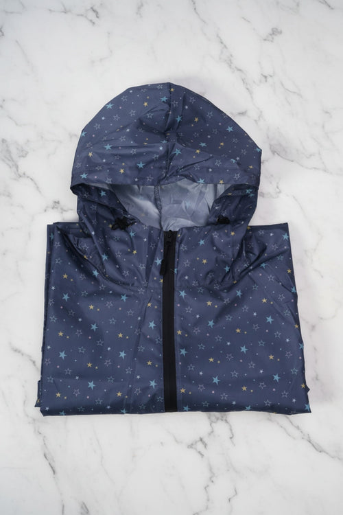 Navy Star Print Rain Poncho