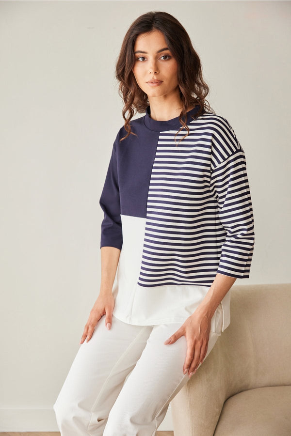 Carraig Donn Navy Stripe Block Top