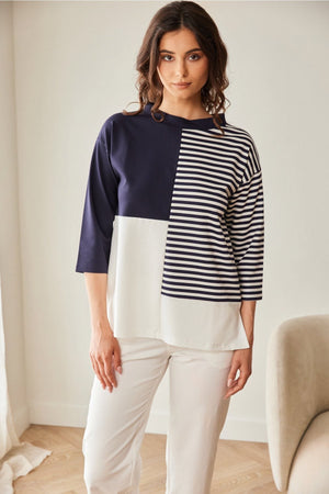 Carraig Donn Navy Stripe Block Top