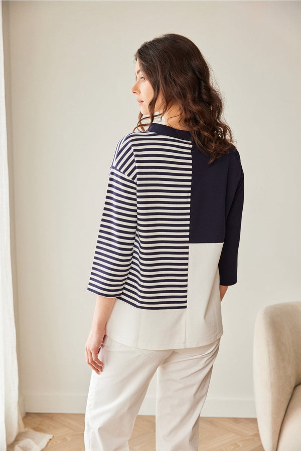 Carraig Donn Navy Stripe Block Top
