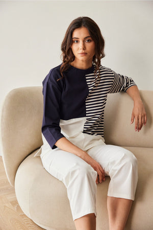 Carraig Donn Navy Stripe Block Top