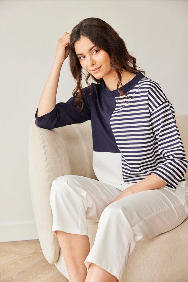 Carraig Donn Navy Stripe Block Top