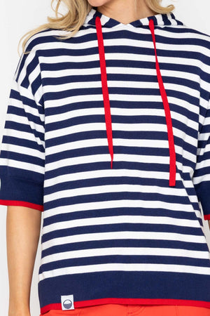Carraig Donn Navy Stripe Knit Sweater With Hood
