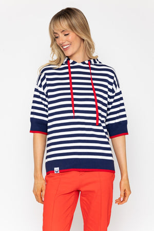 Carraig Donn Navy Stripe Knit Sweater With Hood