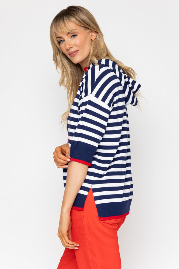 Carraig Donn Navy Stripe Knit Sweater With Hood