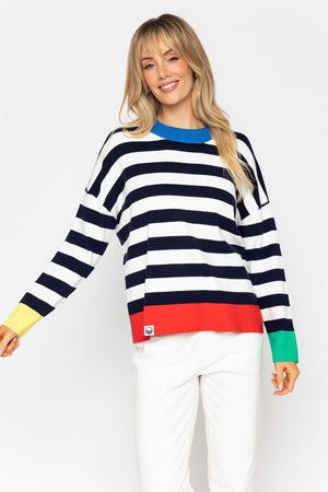 Carraig Donn Navy Stripe Sweater With Contrast