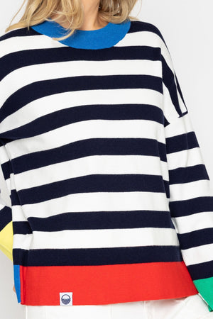 Carraig Donn Navy Stripe Sweater With Contrast