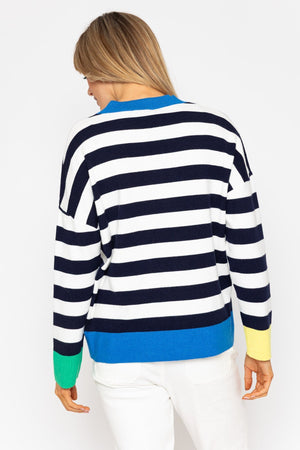 Carraig Donn Navy Stripe Sweater With Contrast