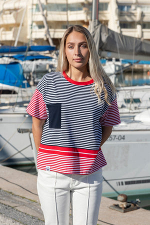 Carraig Donn Navy Stripe T-Shirt With Pocket