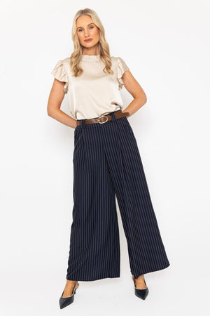 Carraig Donn Navy Stripe Wide Leg Trousers