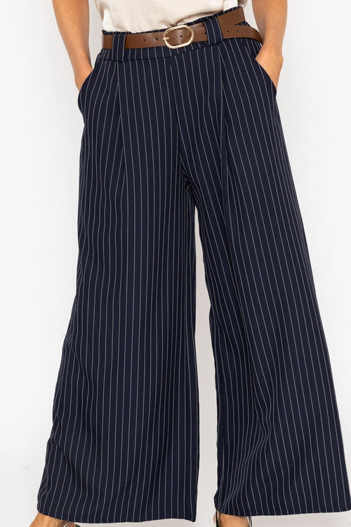 Carraig Donn Navy Stripe Wide Leg Trousers