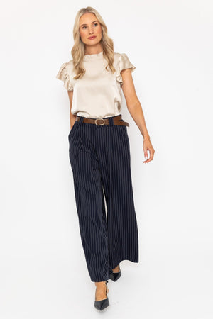 Carraig Donn Navy Stripe Wide Leg Trousers