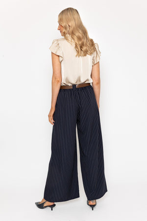 Carraig Donn Navy Stripe Wide Leg Trousers