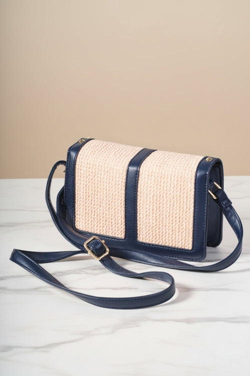 Carraig Donn Navy Stud Detail Straw Crossbody Bag