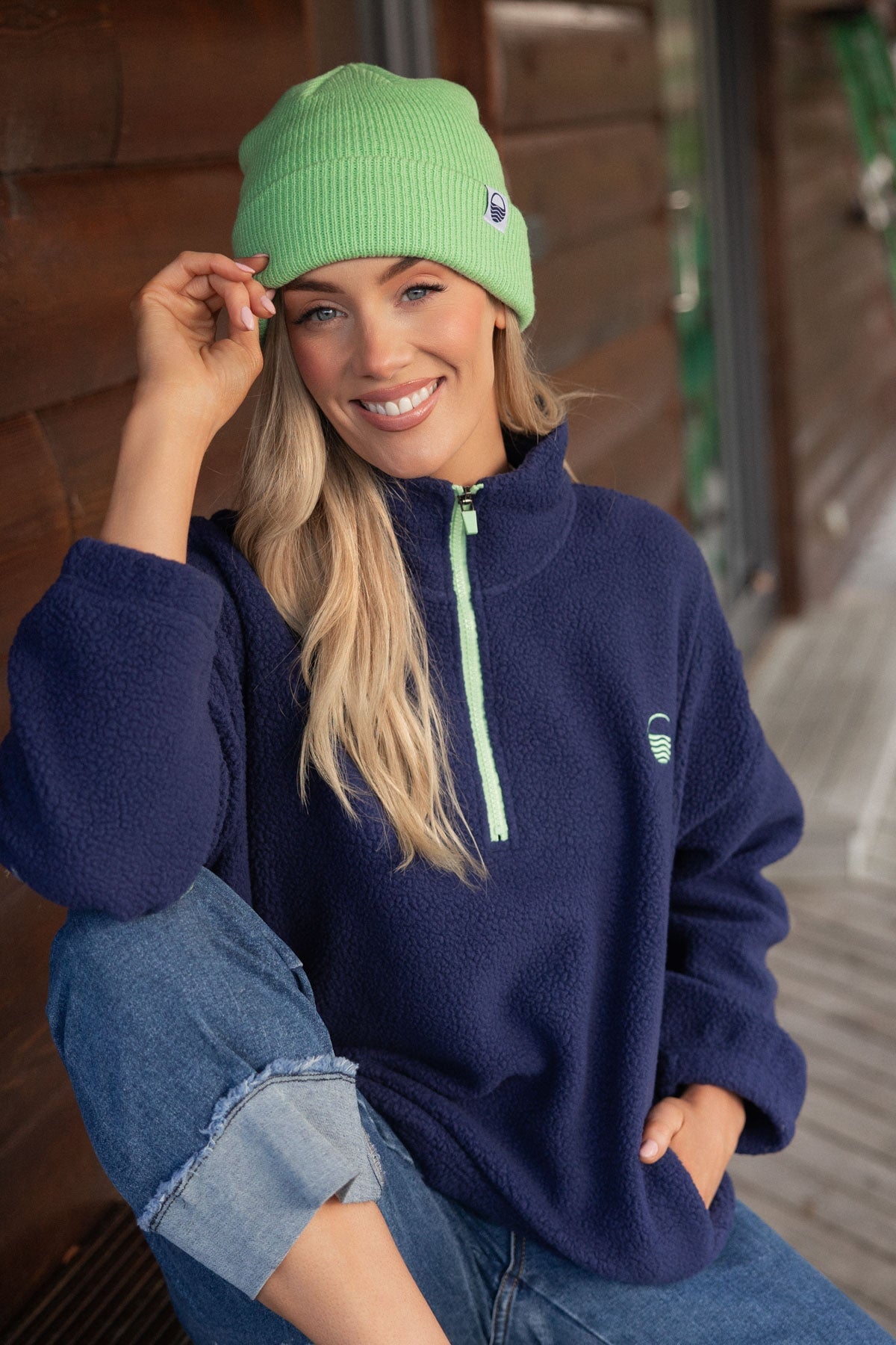 Navy Teddy Fleece With Contrast Zip | Ladies Fashion | Carraig Donn