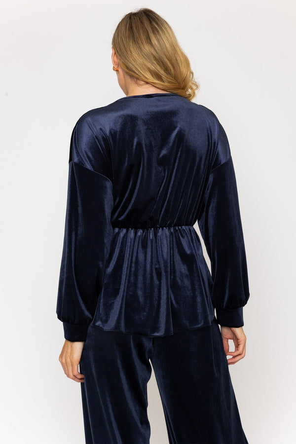 Carraig Donn Navy Velvet Peplum Top