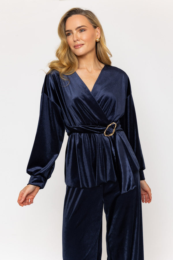 Carraig Donn Navy Velvet Peplum Top