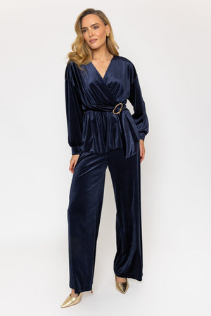 Carraig Donn Navy Velvet Peplum Top