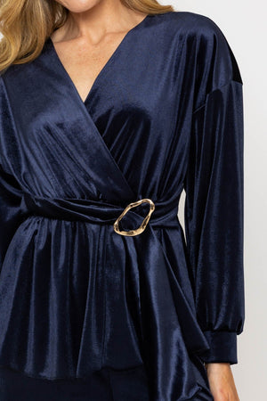 Carraig Donn Navy Velvet Peplum Top