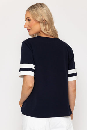 Carraig Donn Navy Zip Detail Contrast Top