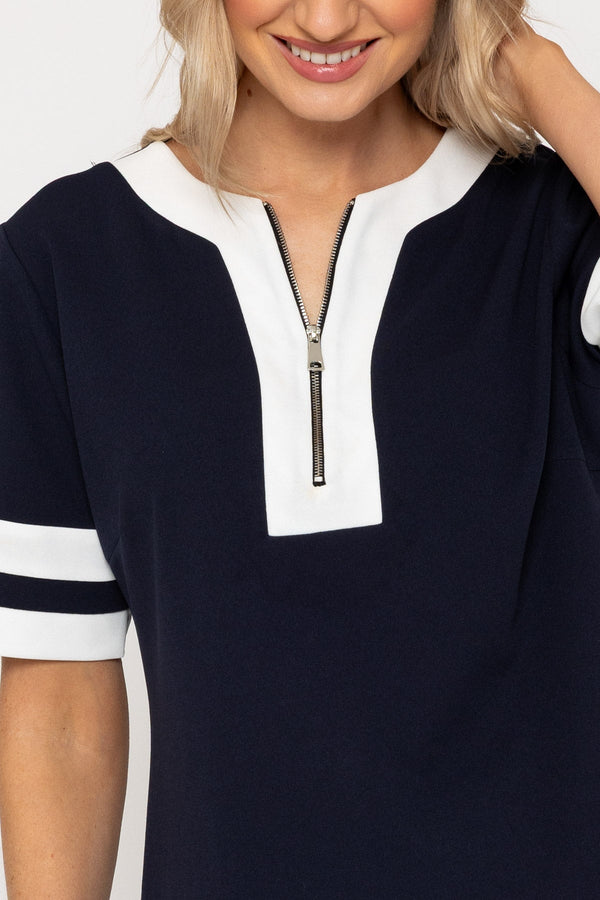 Carraig Donn Navy Zip Detail Contrast Top