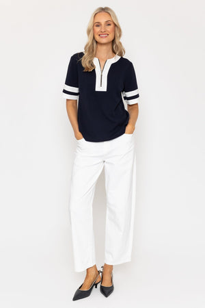 Carraig Donn Navy Zip Detail Contrast Top