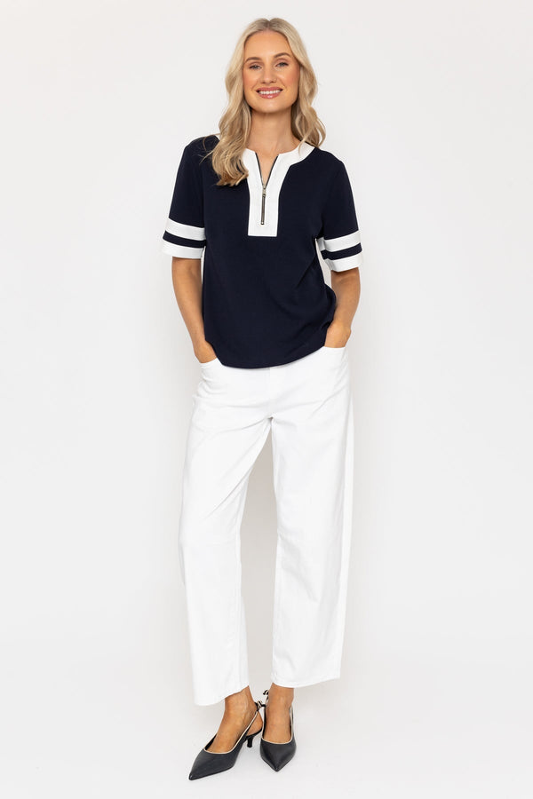 Carraig Donn Navy Zip Detail Contrast Top