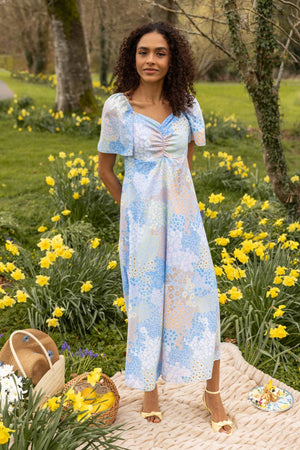 Carraig Donn Niamh Floral Print Blue Midi Dress