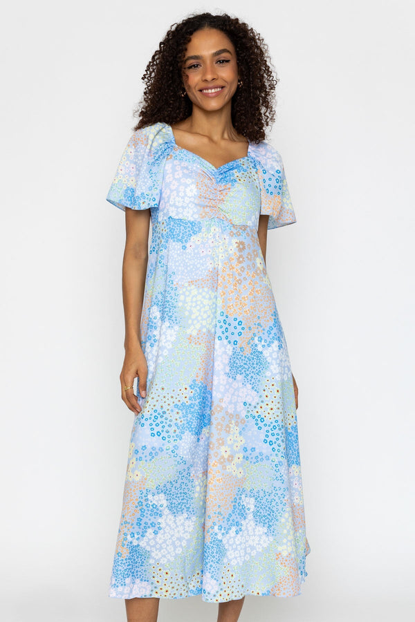 Carraig Donn Niamh Floral Print Blue Midi Dress
