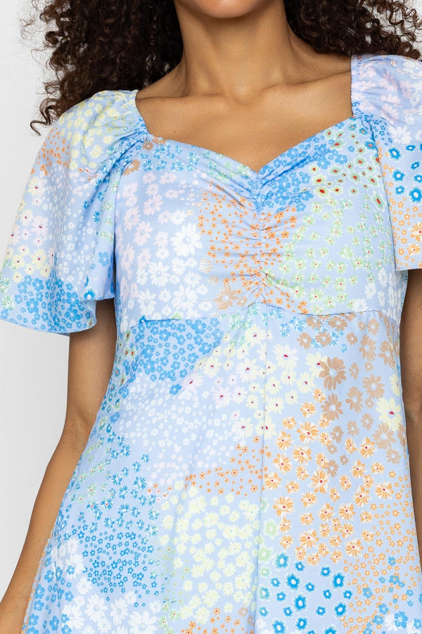 Carraig Donn Niamh Floral Print Blue Midi Dress