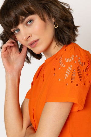 Carraig Donn Orange Broderie Anglaise Cotton Top