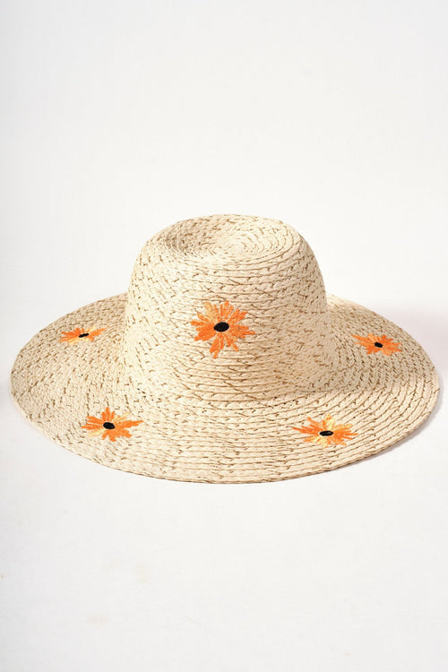 Carraig Donn Orange Embroidered Flower Straw Hat