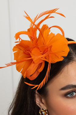 Carraig Donn Orange Feather Flower Fascinator